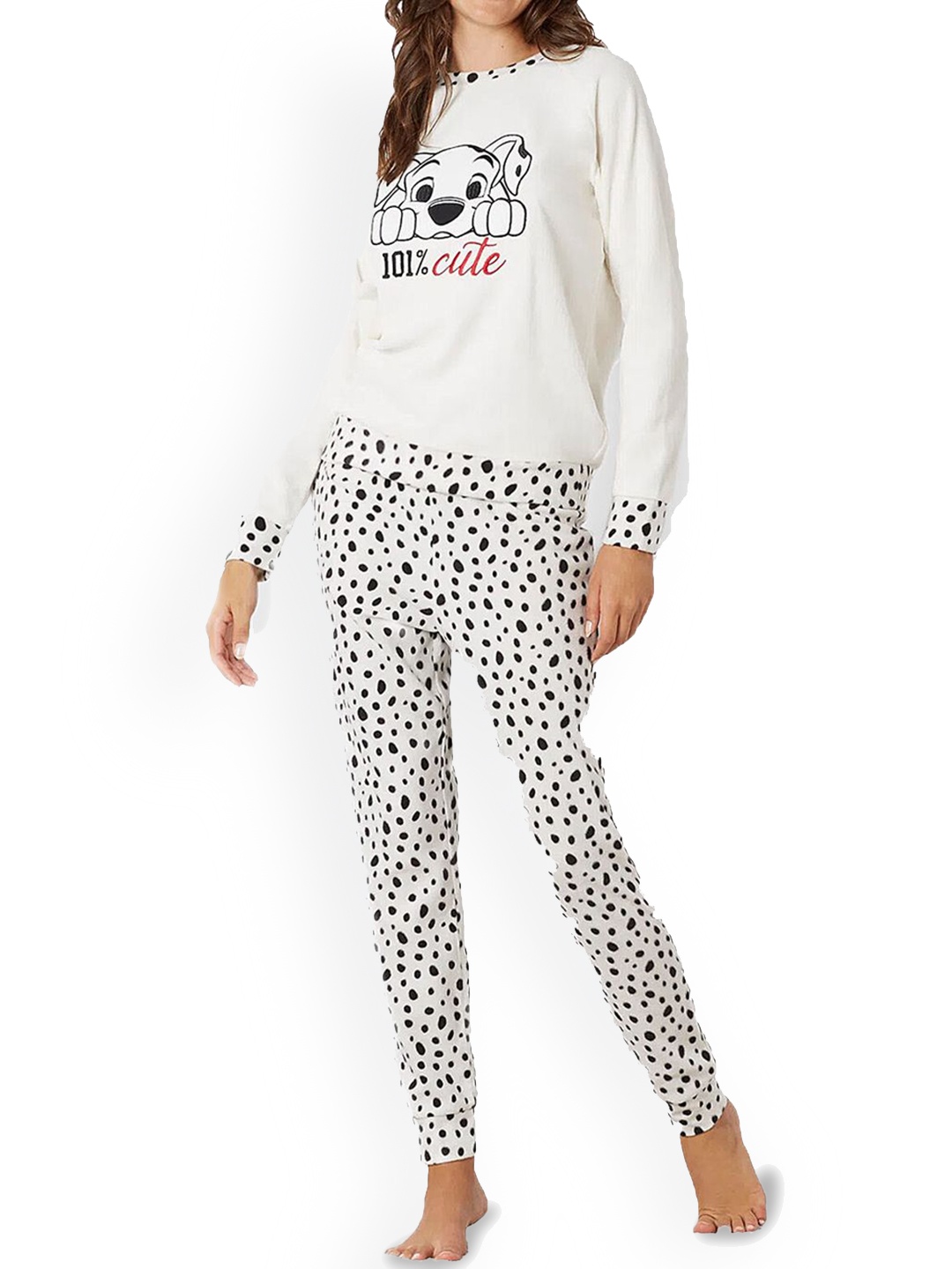 

YAMAMAY Women Graphic Printed Night suit, White
