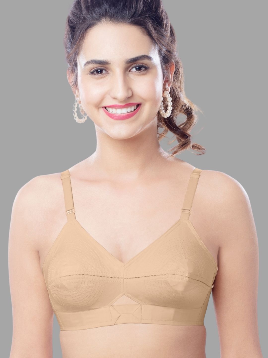 

BRIDA LADIES INNERWEAR Women Cotton Seamless Full Coverage Minimizer Bra, Nude