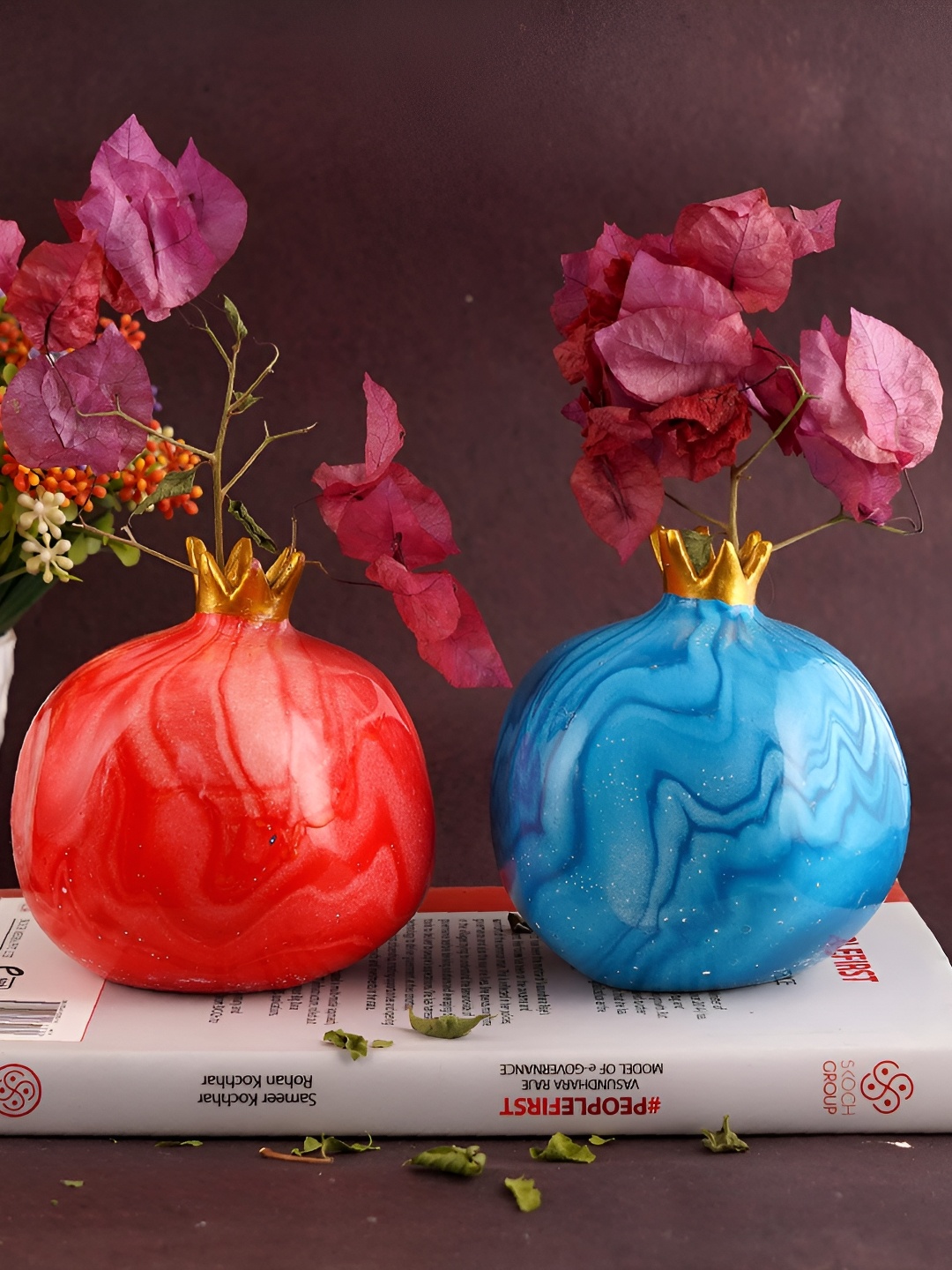 

Zart 2 Pcs Printed Flower Vase, Red