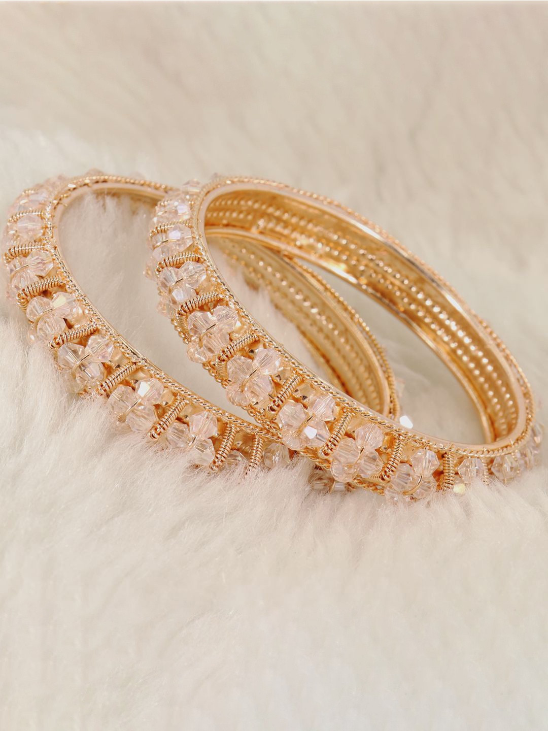 

ZULKA Set Of 2 Rose Gold-Plated Pearls Studded Bangles