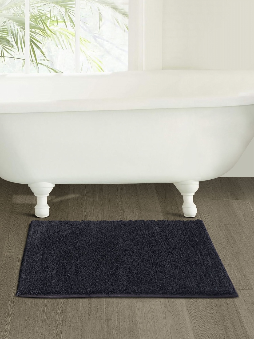 

OBSESSIONS Black Textured 2400 GSM Rectangular Anti-Skid Bath Rugs