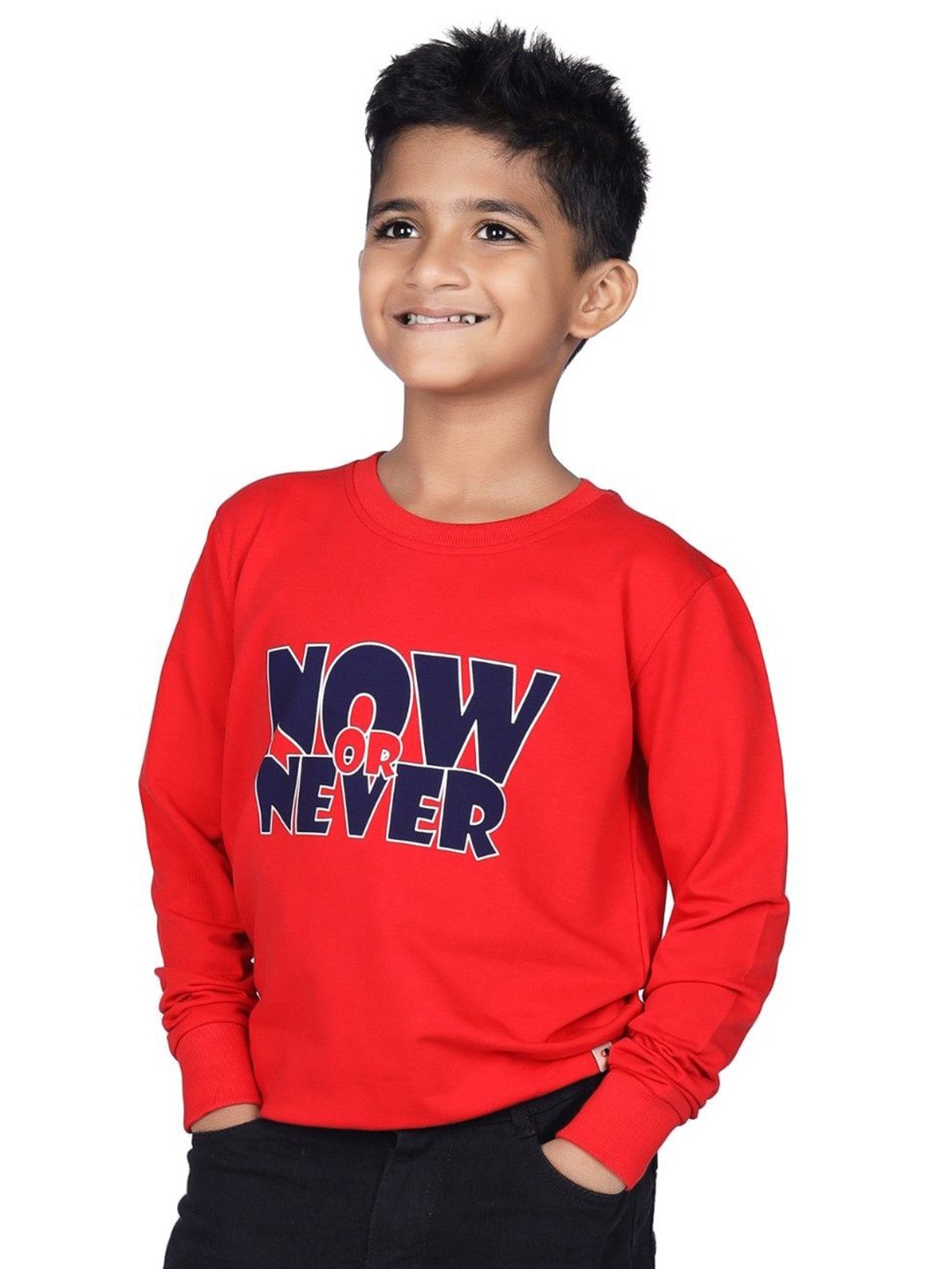 

CRAZYPENGUIN ELITE Boys Typography Printed Cotton Sweatshirt, Red