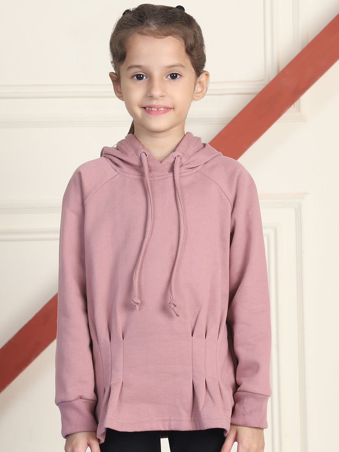 

MINI & MING Girls Hooded Pleated Winter Sweatshirt, Mauve