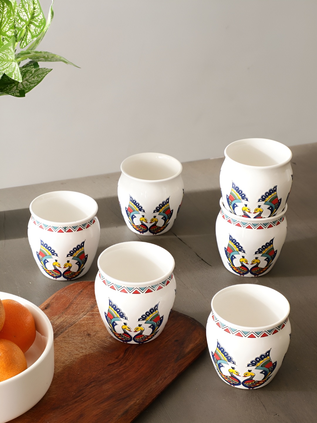 

The Decor Mantra White & Red 6 Pieces Printed Dishwasher Safe Ceramic Kulhad Cups