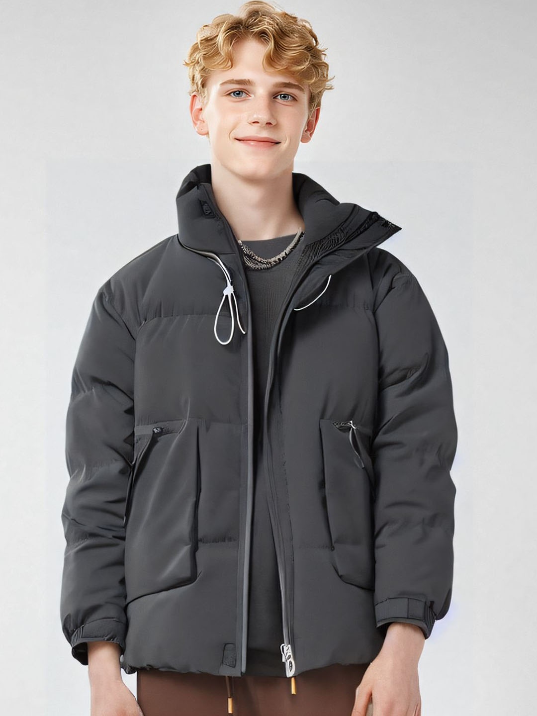 

StyleCast x Revolte Men Mock Collar Solid Casual Padded Jacket, Black