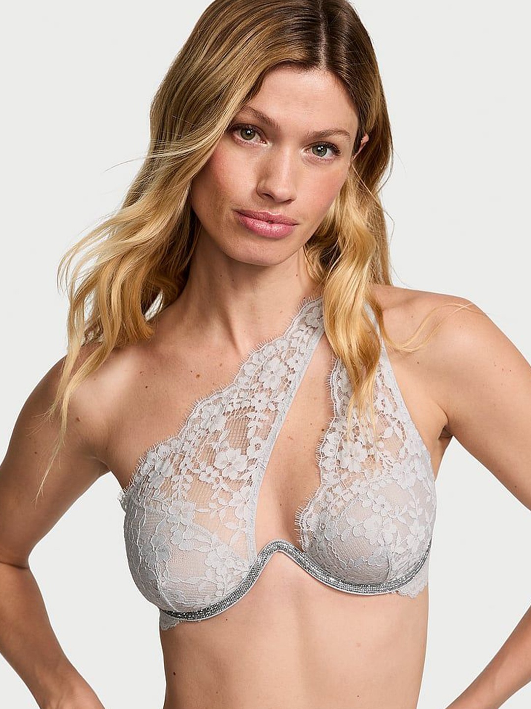 

Victoria's Secret Floral Medium Coverage Underwired One-Shoulder Everyday Bra, Grey