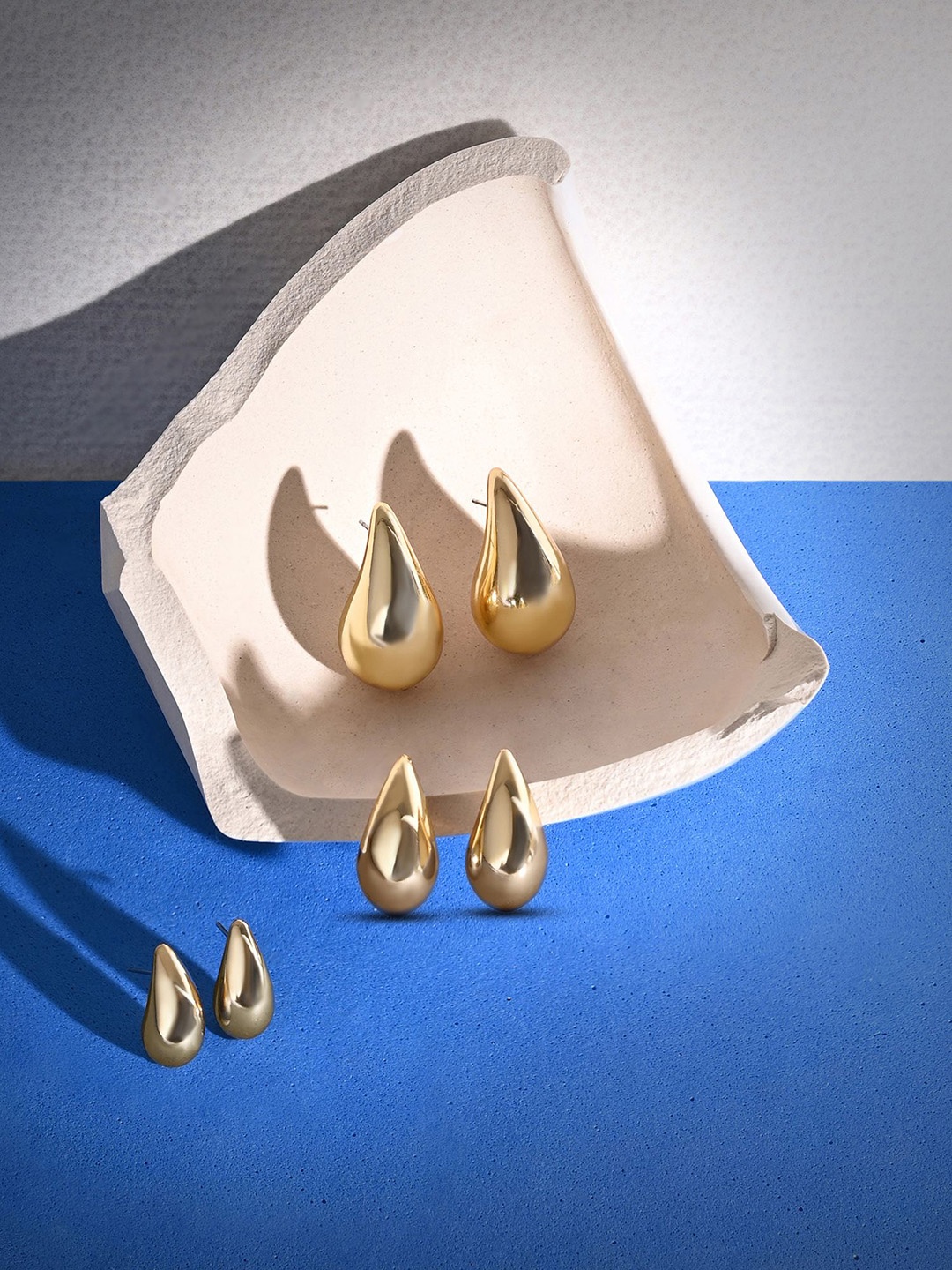 

Accessorize Set Of 3 Teardrop Shaped Studs, Gold