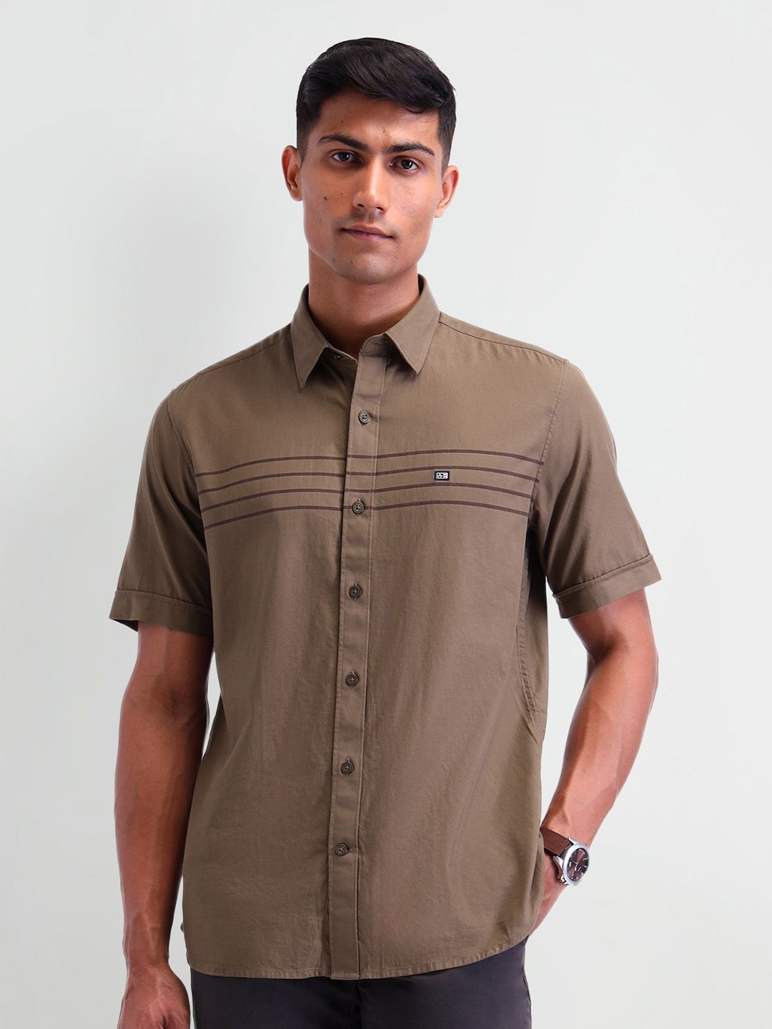 

Arrow Sport Men Classic Horizontal Stripes Opaque Striped Casual Shirt, Khaki