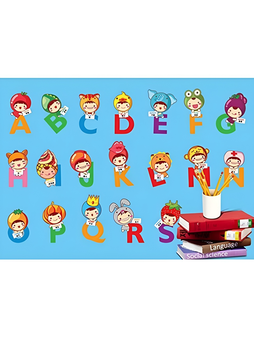 

Asian royal Blue & Orange Colored Alphabets Printed Wall Sticker