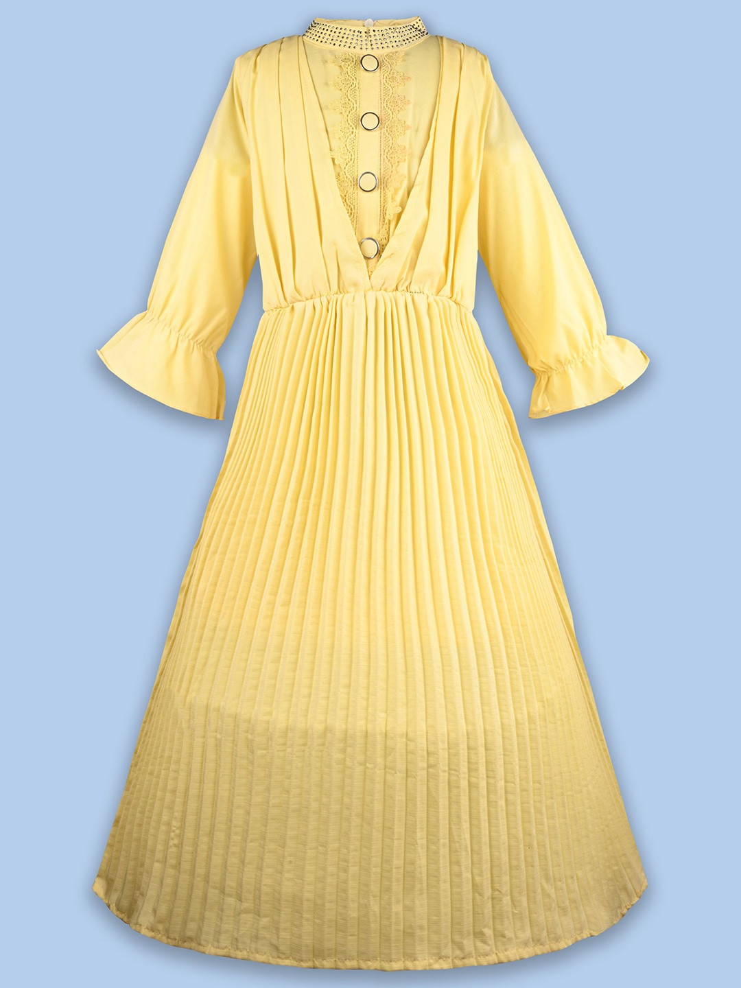 

Wish Karo Girls High Neck Bell Sleeve Fit & Flare Dress, Yellow
