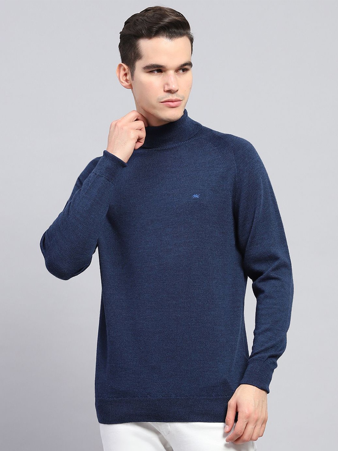 

Monte Carlo Men High Neck Full Sleeve Woollen Pullover, Navy blue