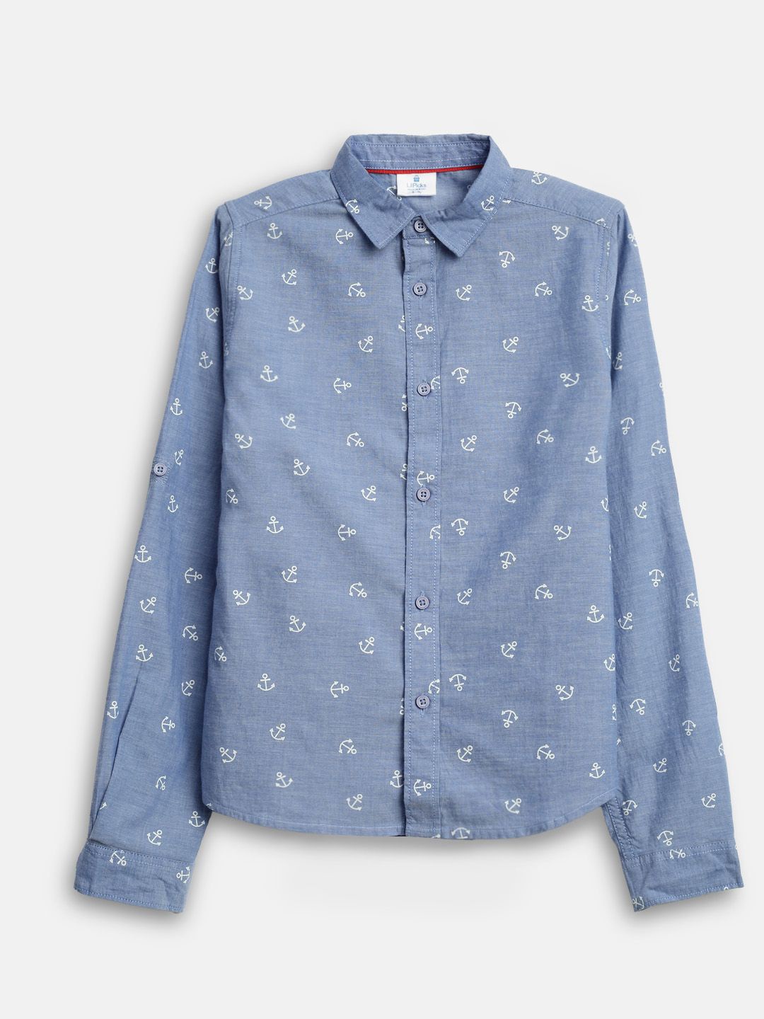 

LilPicks Boys Spread Collar Conversational Printed Cotton Casual Shirt, Blue