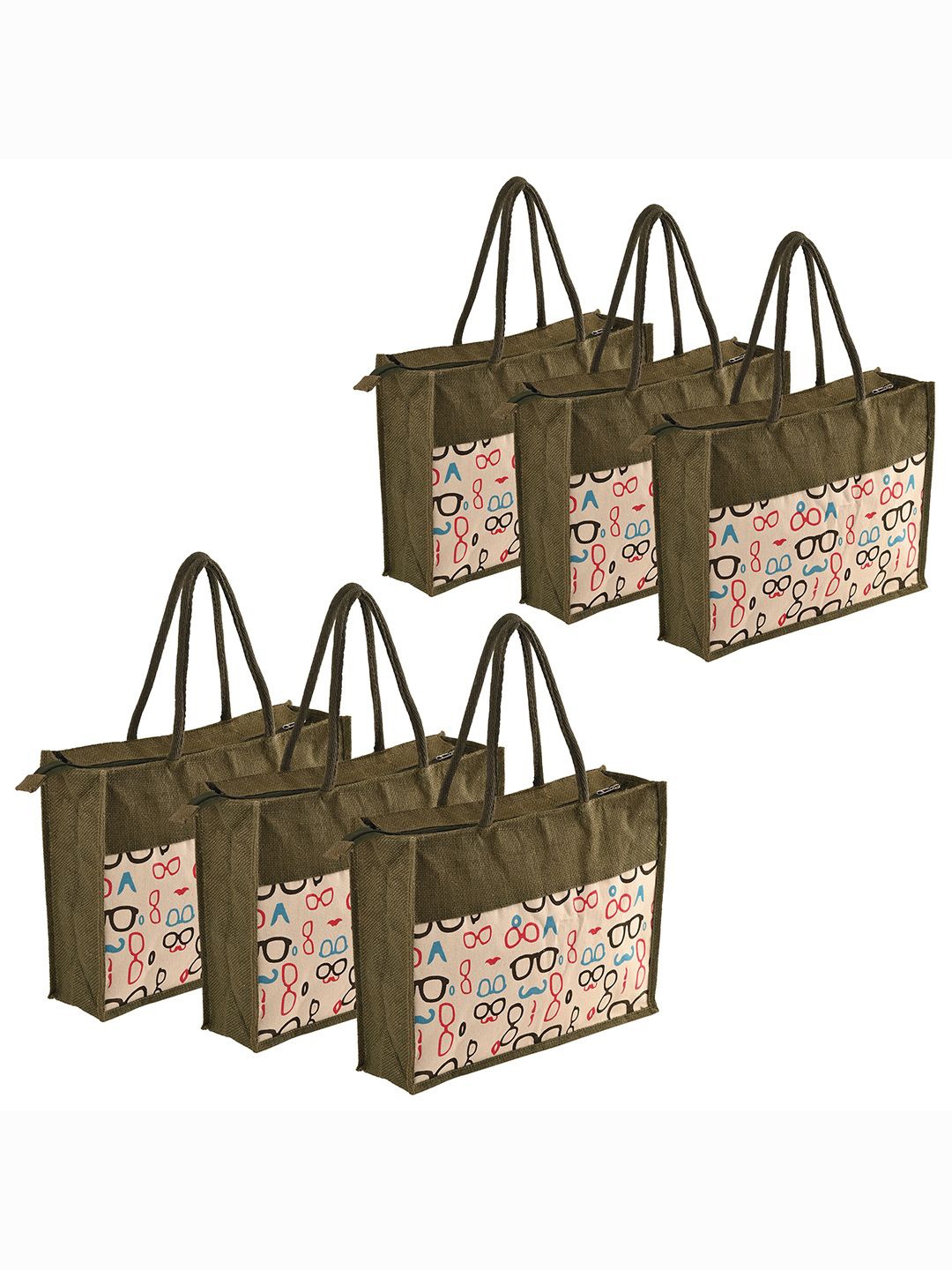 

Kuber Industries Unisex Pack Of 6 Graphic Printed Shopper Handheld Bags, Green