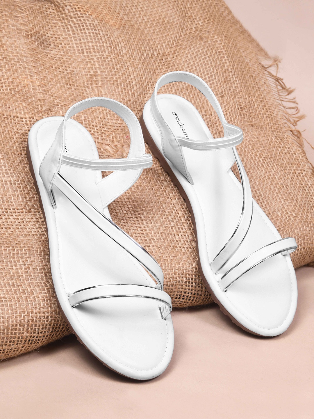

DressBerry Women Ankle Loop Open Toe Flats, White