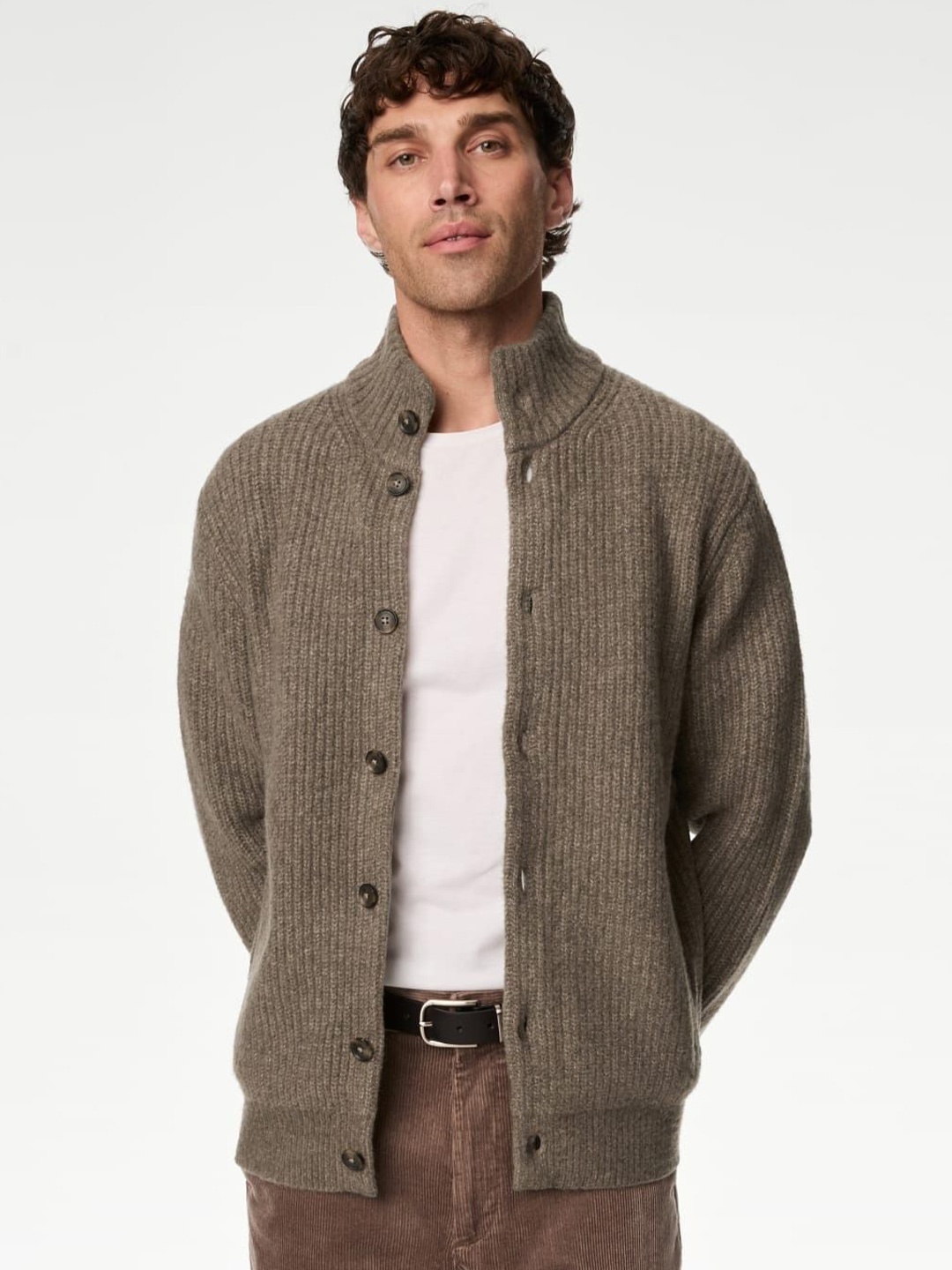 

Marks & Spencer Men Long Sleeves Round Neck Cardigan, Brown