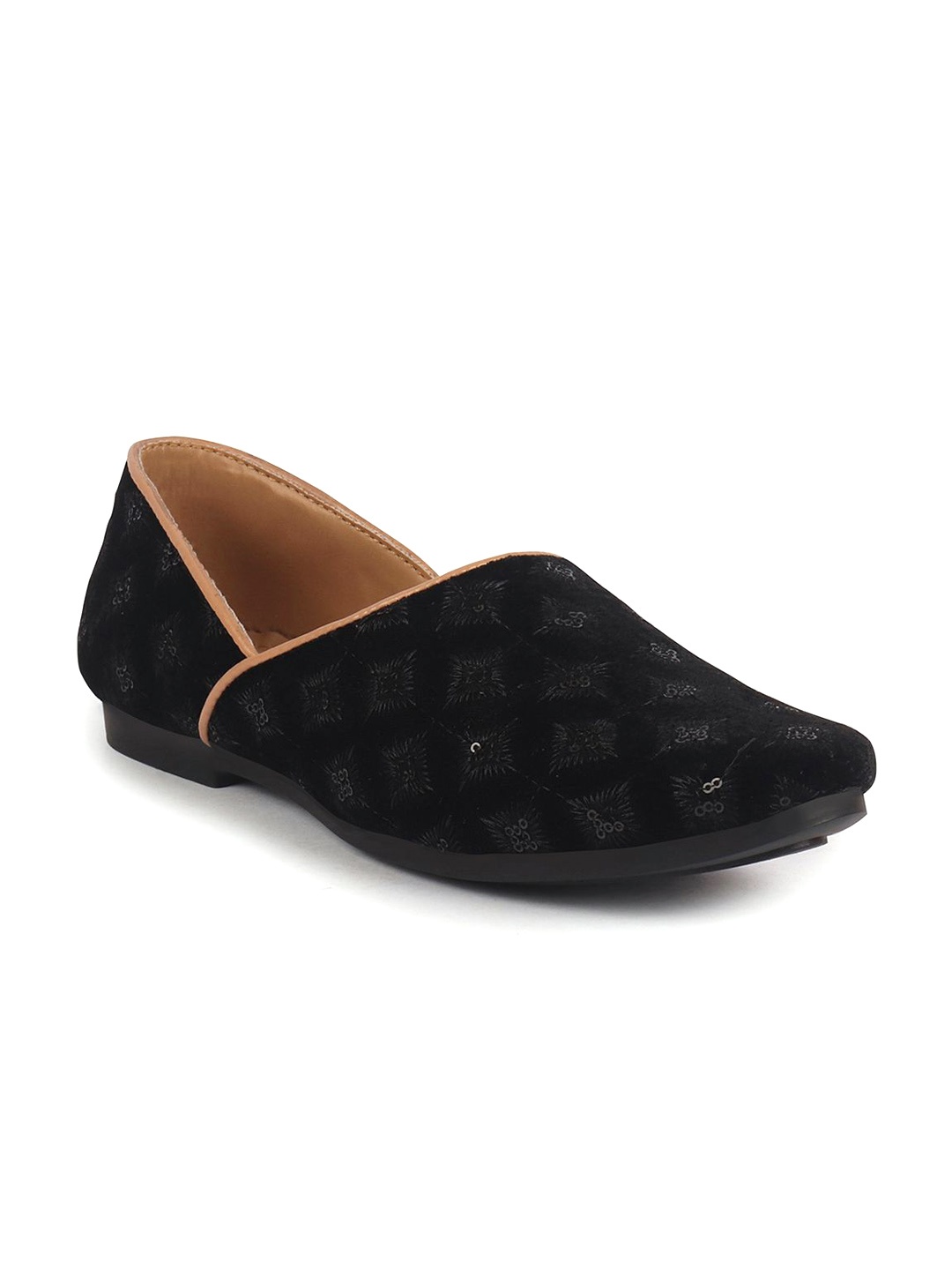 

FAUSTO Men Woven Design Embellished Mojaris, Black