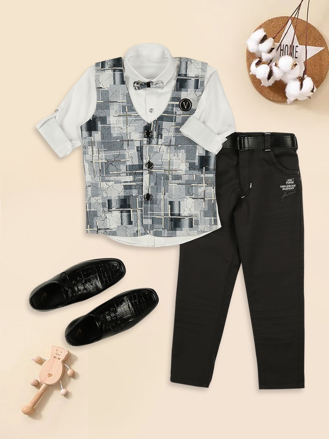 

YK Boys Abstract Printed Three-Piece Island Suit Set, Grey