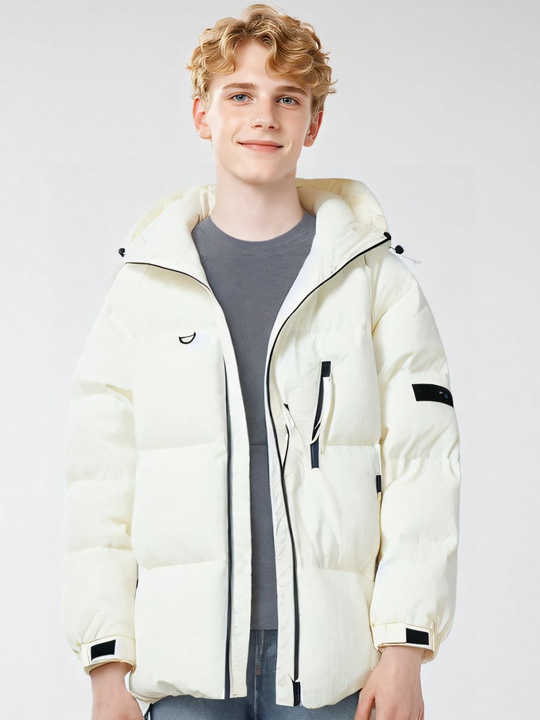 

StyleCast x Revolte Men Hooded Solid Casual Padded Jacket, Off white