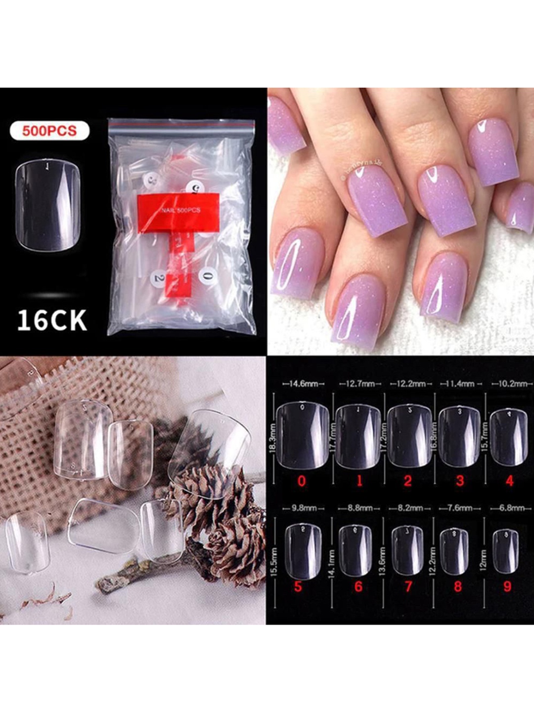 

AMOK STORE Set Of 500 Reusable Artificial Nails - Clear, Transparent