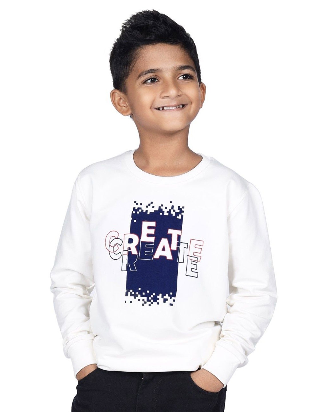 

CRAZYPENGUIN ELITE Boys Graphic Printed Pullover Cotton Sweatshirt, White
