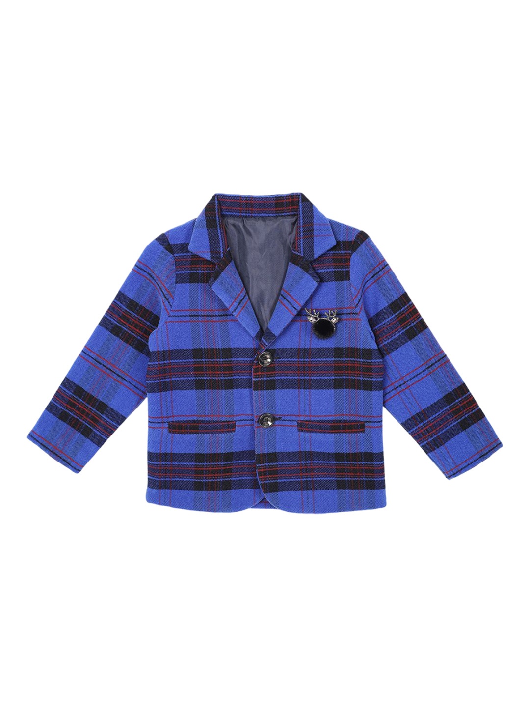 

HOUSE OF VEDAS Kids Checked Notched Lapel Single Breasted Twill Blazer, Blue