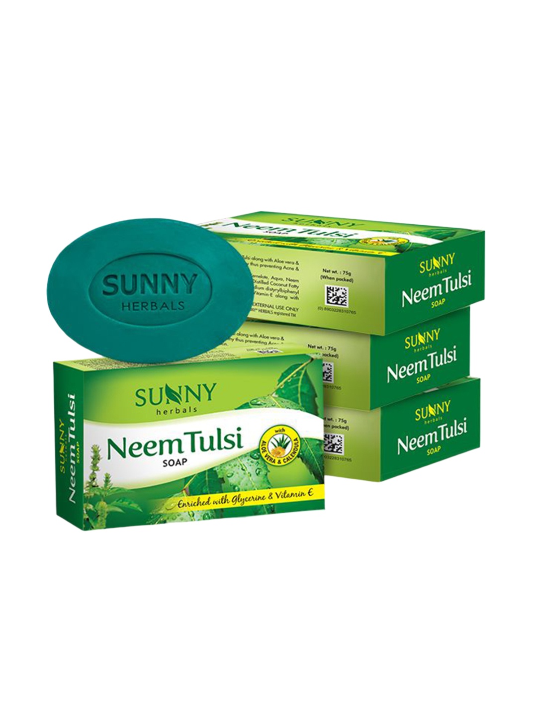 

SUNNY HERBALS Set Of 4 Neem Tulsi Soap With Glycerine & VItamin E - 75 g Each, Green