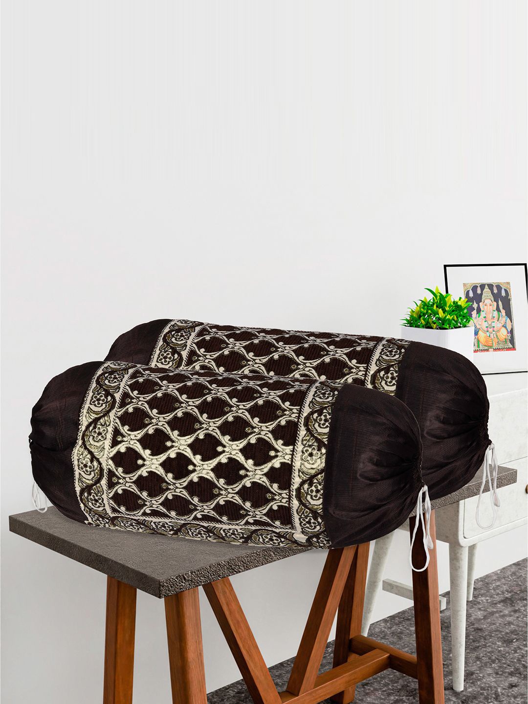 

Kuber Industries Golden Brown 6 Pieces Woven Design Skin-Friendly Bolster Covers, Gold