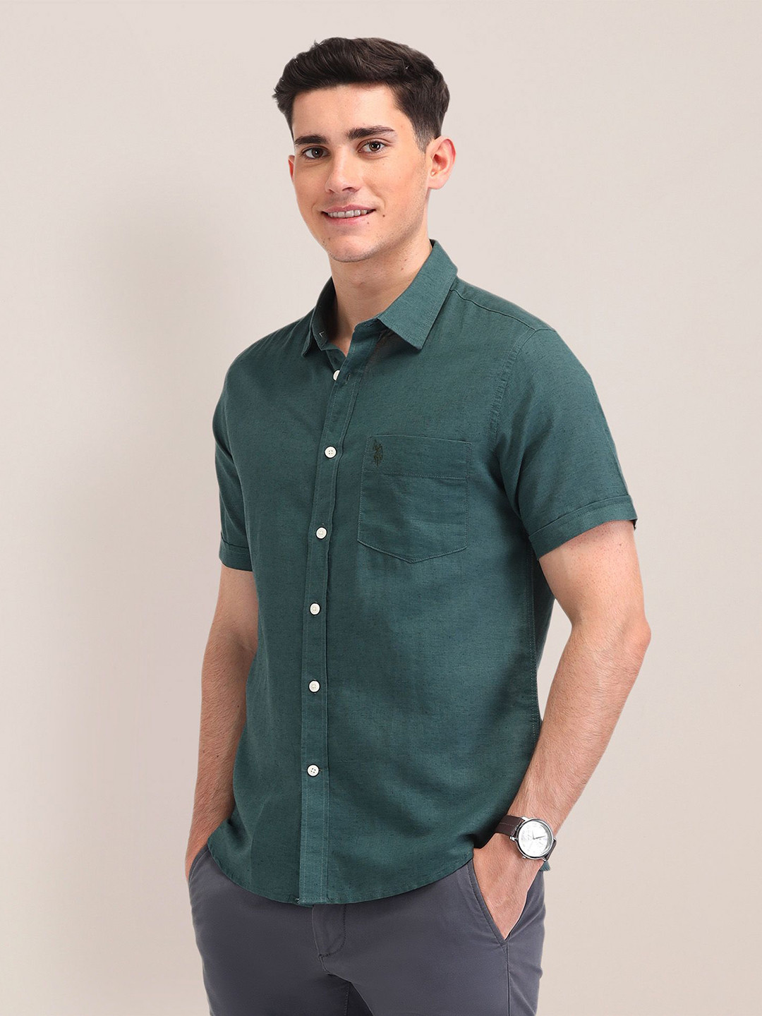 

U.S. Polo Assn. Men Classic Tailored Fit Opaque Casual Shirt, Green