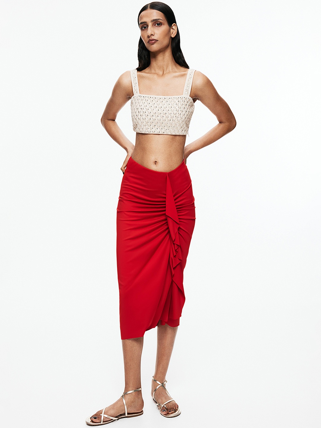 

H&M Women Draped Jersey Skirt, Red