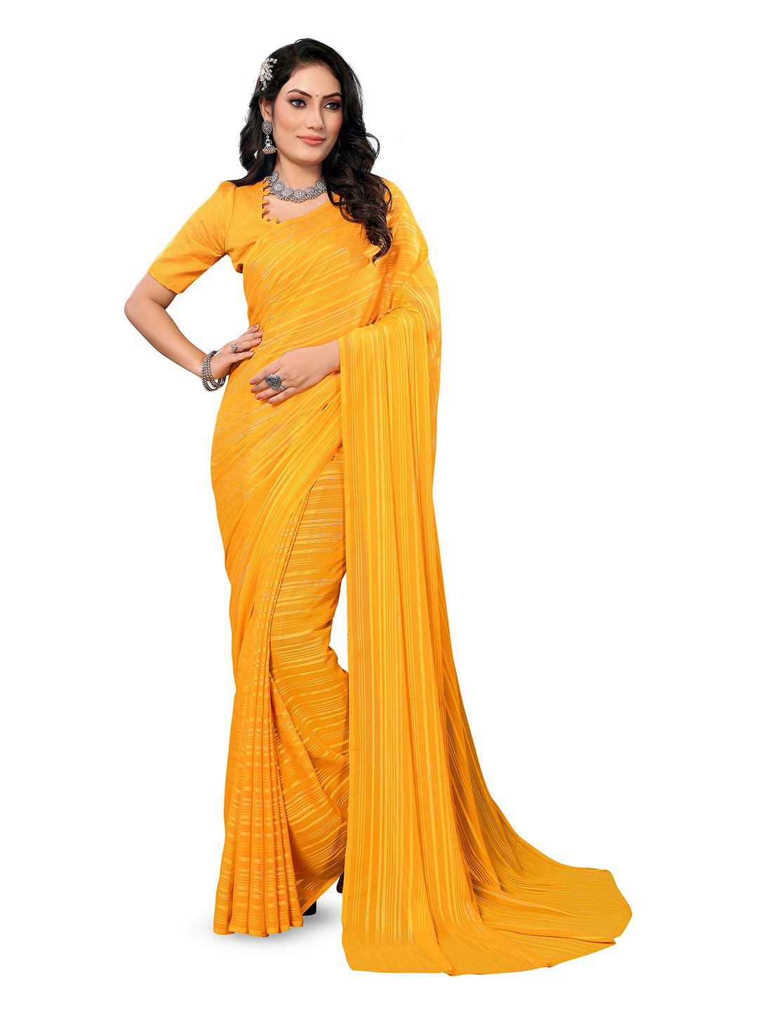 

Moda Rapido Women Striped Saree, Yellow