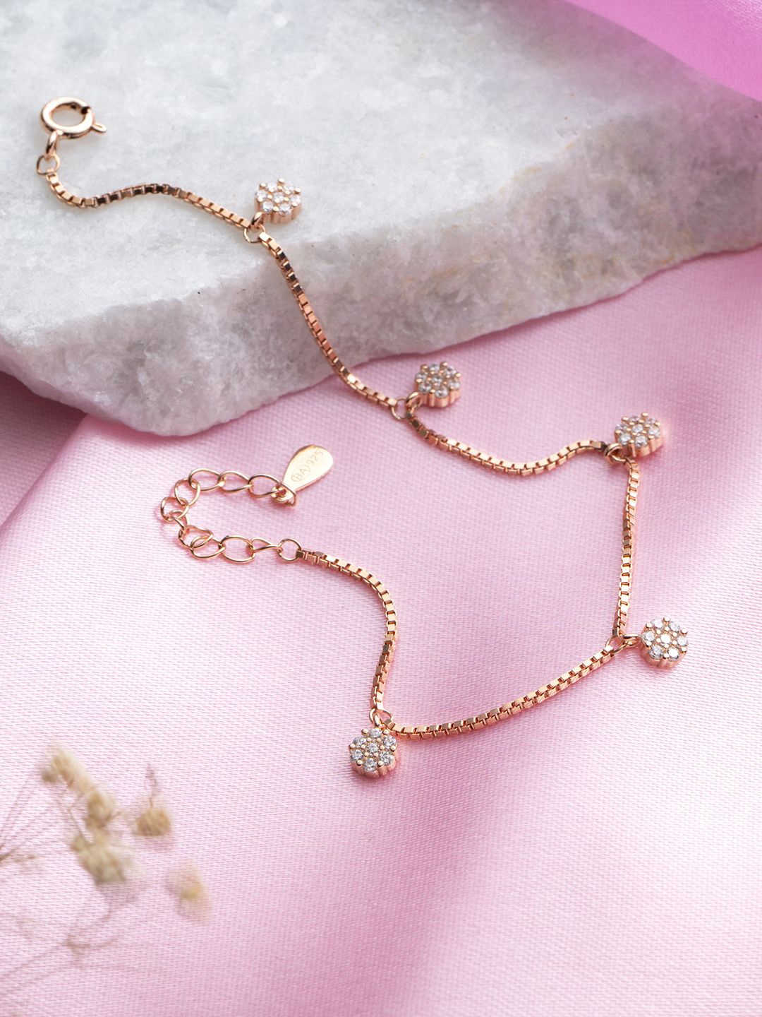 

Zavya Rose Gold-Plated 925 Sterling Silver Cubic Zirconia Link Bracelet