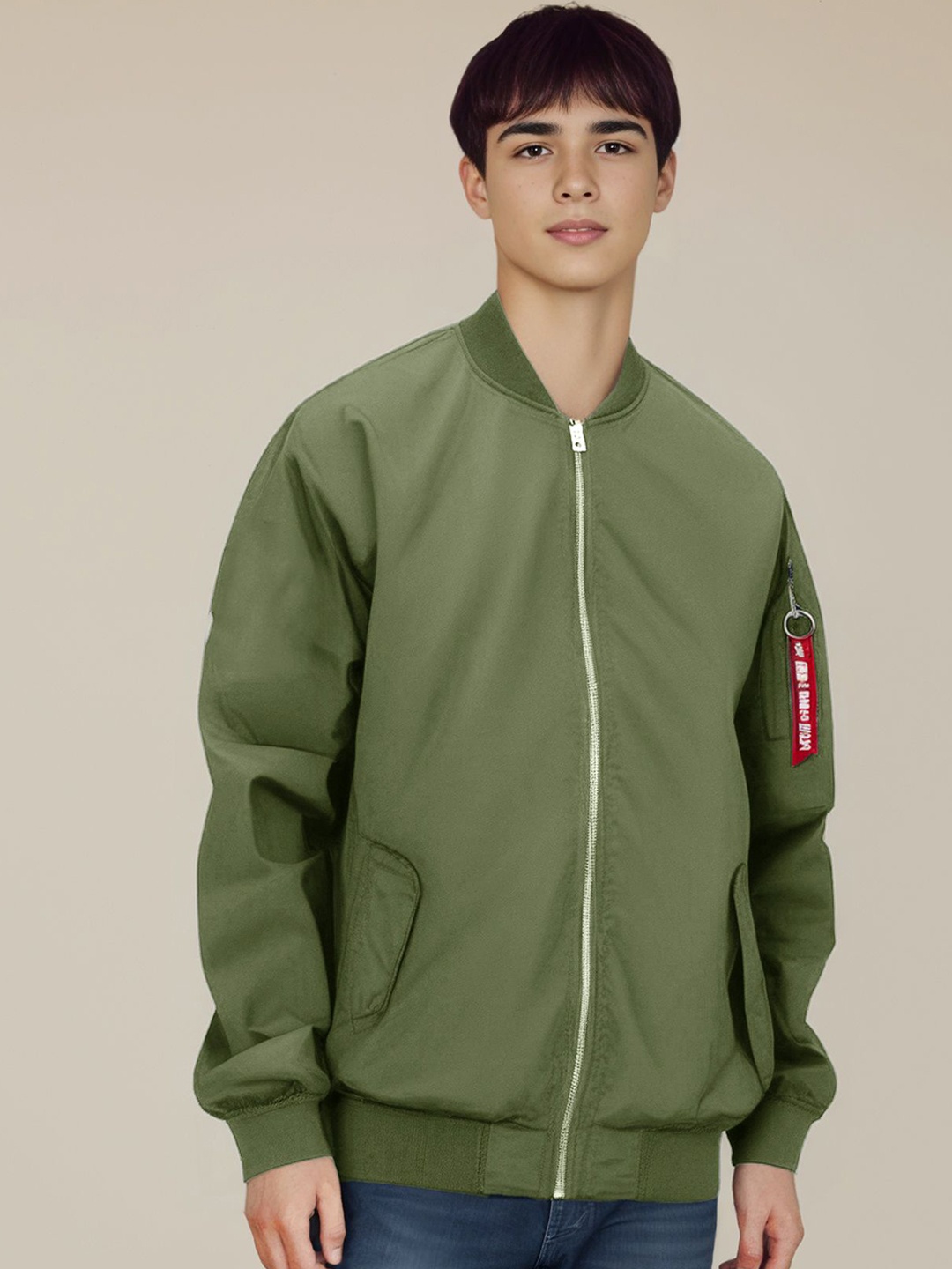 

StyleCast x Revolte Men Stand Collar Solid Casual Bomber Jacket, Green