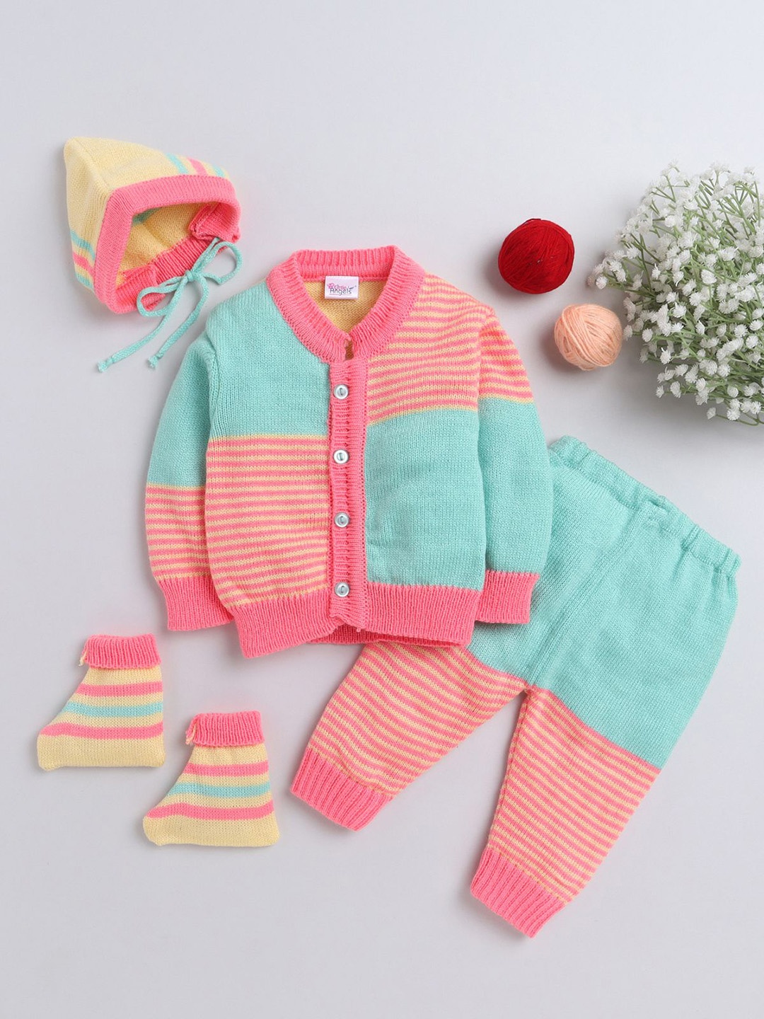 

Little Angels Girls Pack Of 4 Striped Baby Apparel Gift Set, Green