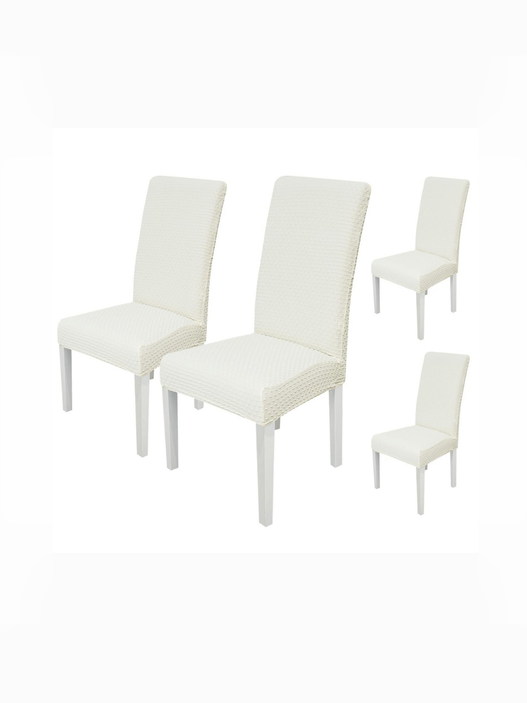 

HOUSE OF QUIRK Cream-Coloured 4 Pieces Textured Jacquard Removable & Washable Chair Covers