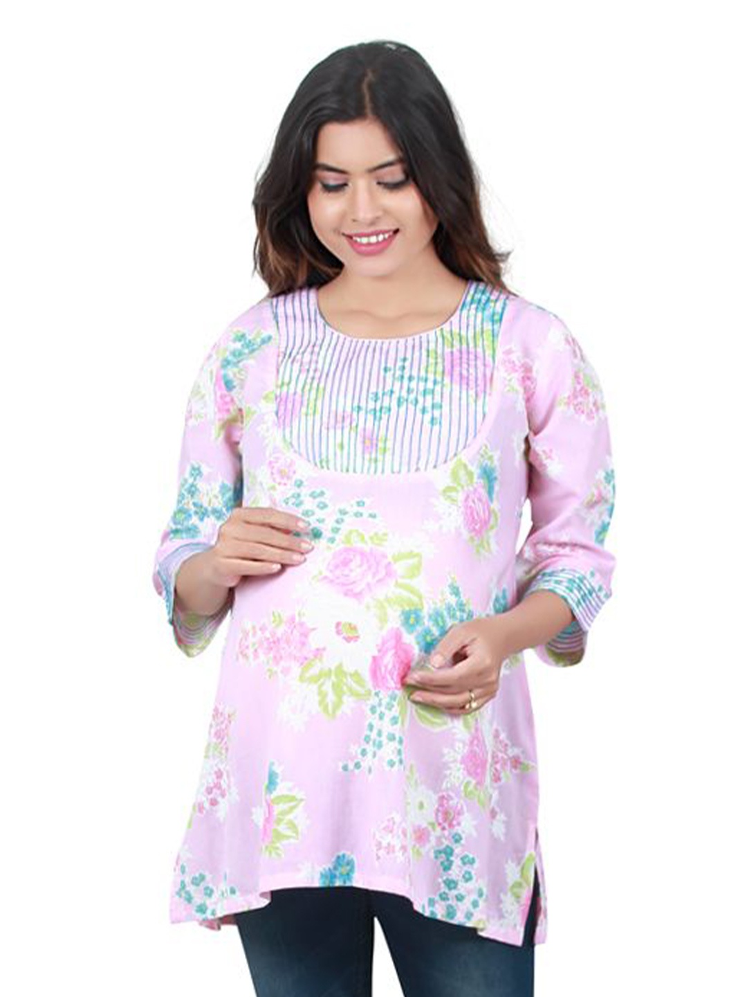 

Uzazi Floral Printed Maternity Pure Cotton Top, Pink