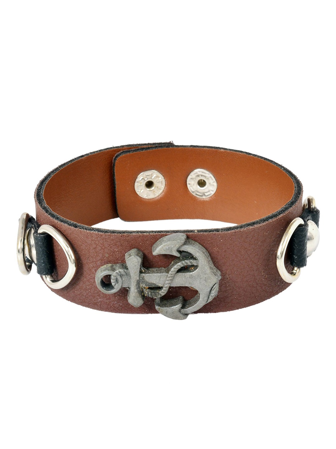 

MEMOIR Men Anchor Signage Leather Wraparound Bracelet, Brown