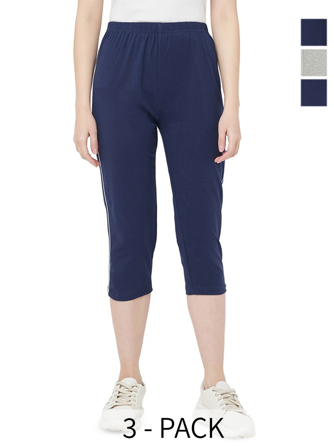 

Espresso Women Pack of 3 High-Rise Cotton Capris, Navy blue