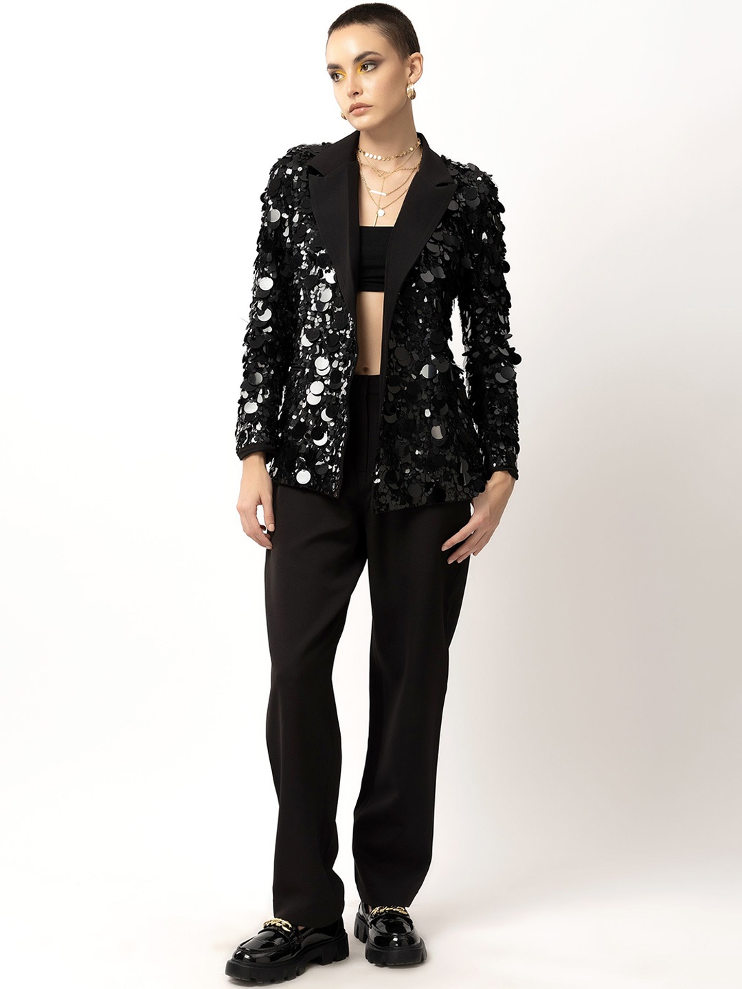 

Diwaah Embroidered Notched Lapel Collar Blazer With Trouser, Black