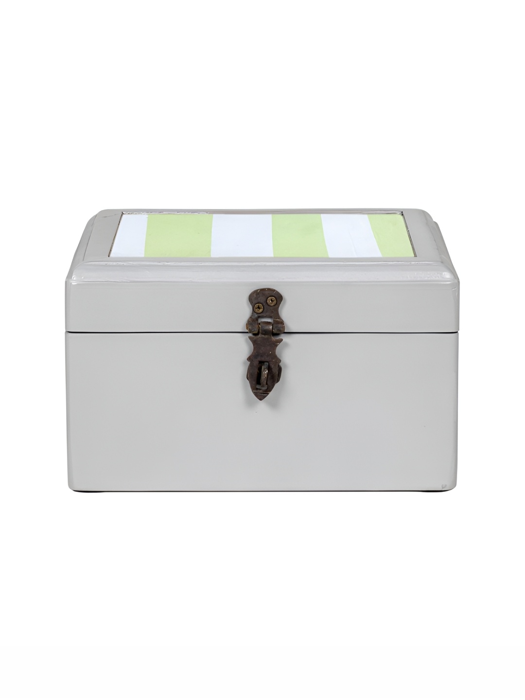 

Contrast Living Green and Grey Striped Printed Wooden Regular Jewellery Organiser