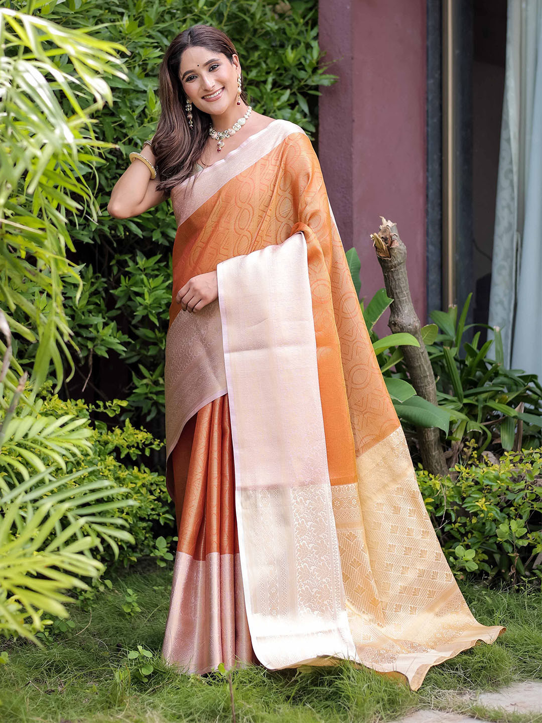 

KIMISHA Woven Design Zari Banarasi Saree, Orange