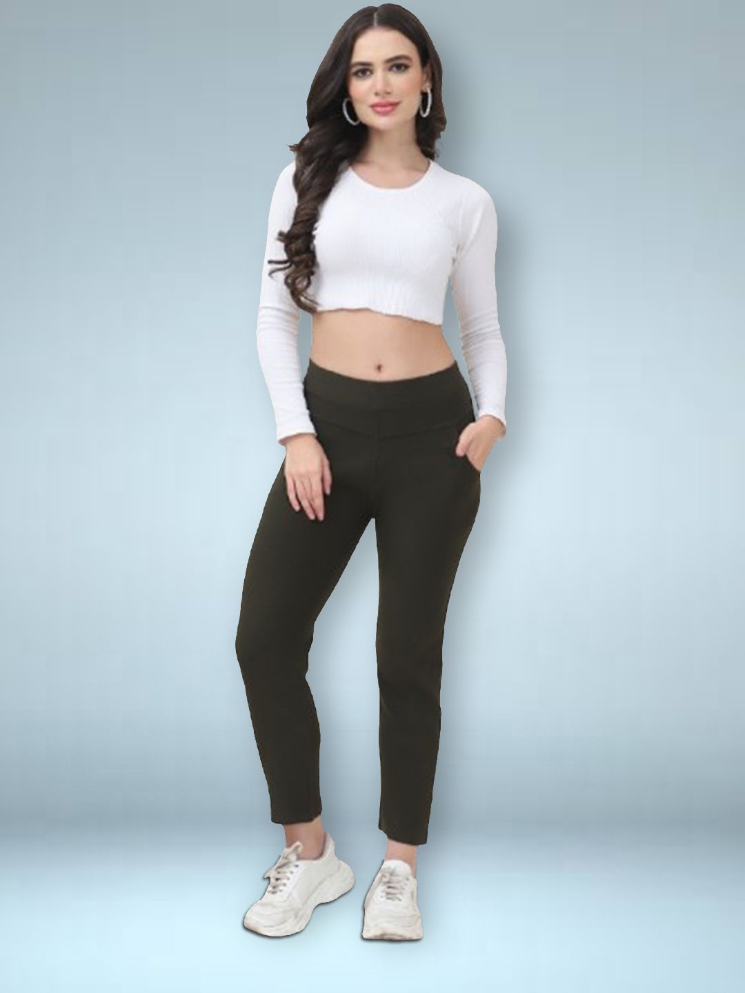 

Jinfo Women Skinny Fit Denim Jeggings, Olive