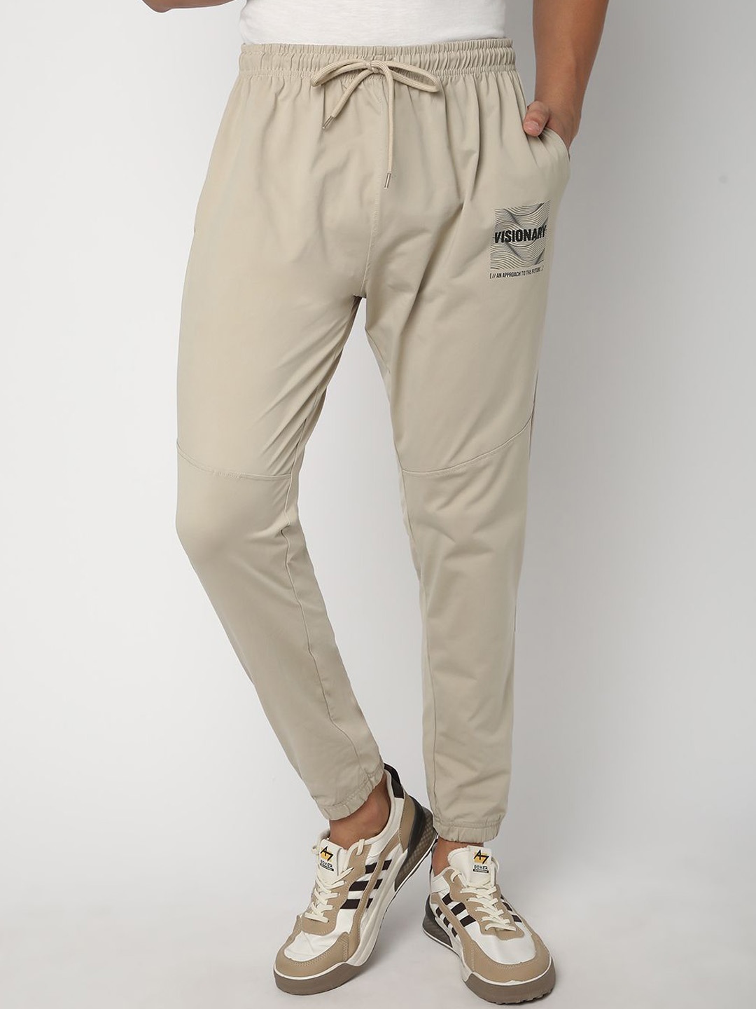 

R&B Men Mid Rise Track Pants, Beige