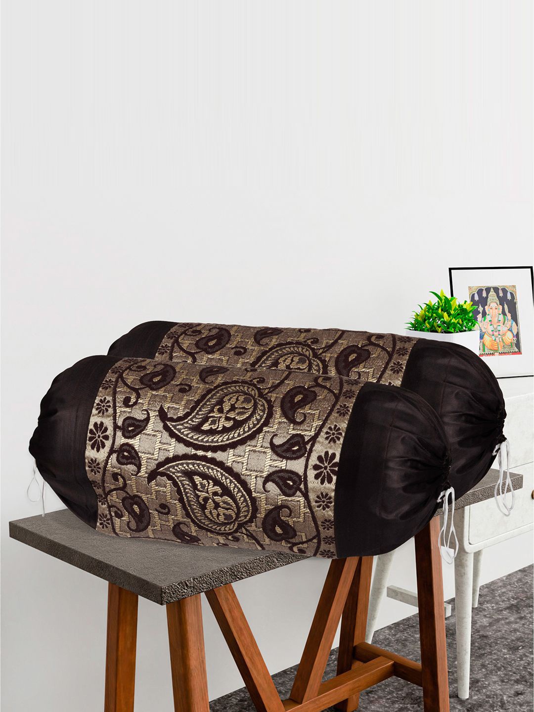 

Kuber Industries Brown 6 Pieces Self Design Bolster Covers, Gold