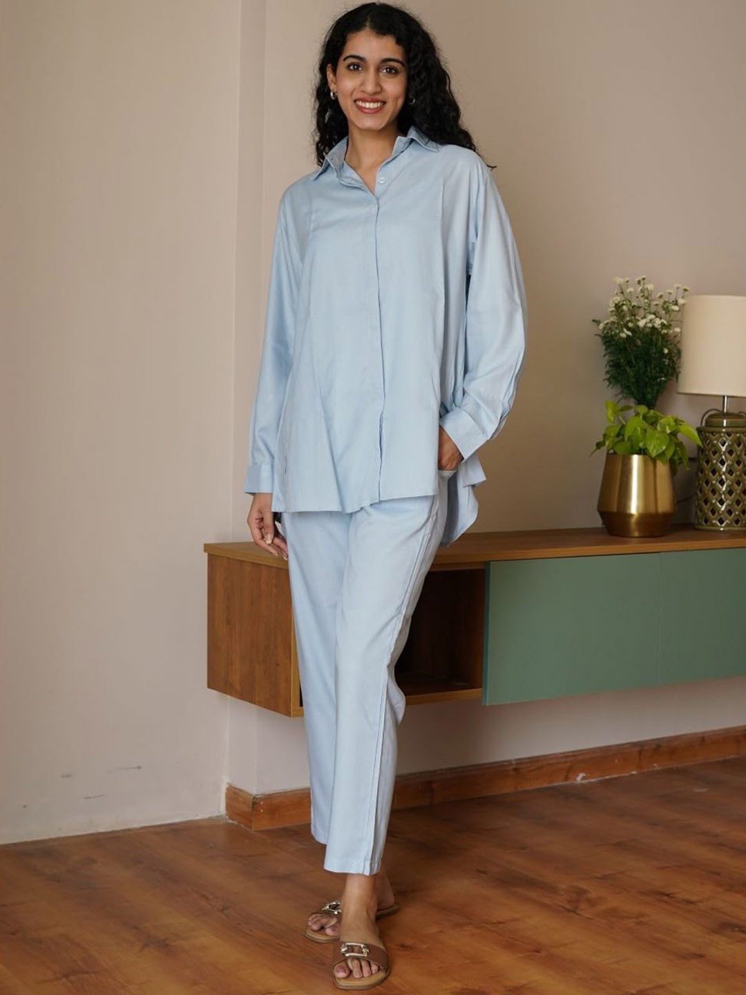 

The Quince Life Pure Cotton Shirt With Trouser, Blue