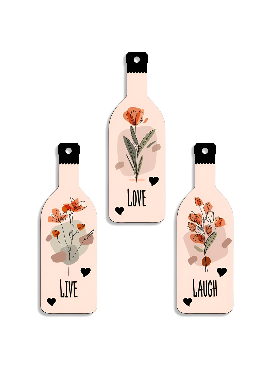 

SEHAZ ARTWORKS Black & Pink 3 Pieces Printed Wooden Wall Decors