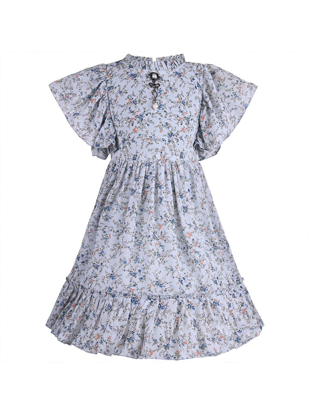

Wish Karo Girls Floral Printed Georgette Fit & Flare Dress, Blue