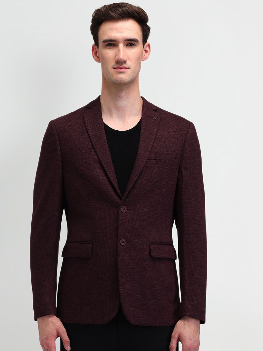 

Arrow Self Design Notched Lapel Single Breasted Slim-Fit Blazers, Maroon