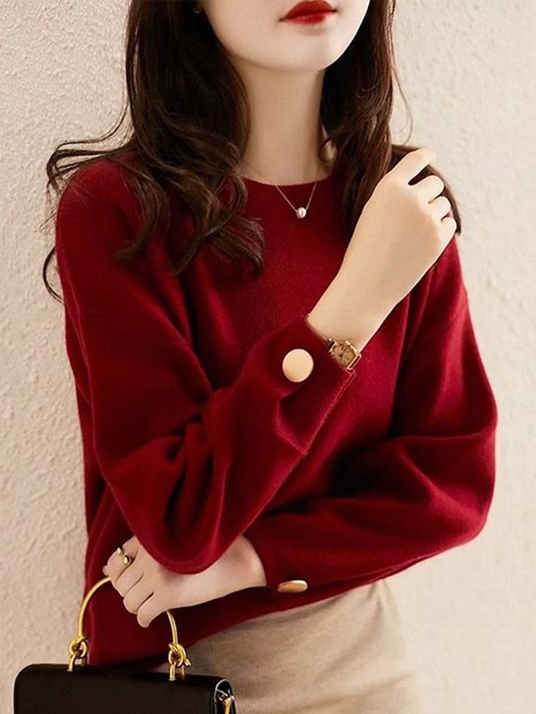 

StyleCast Women Round Neck Long Sleeves Pullover Sweater, Maroon