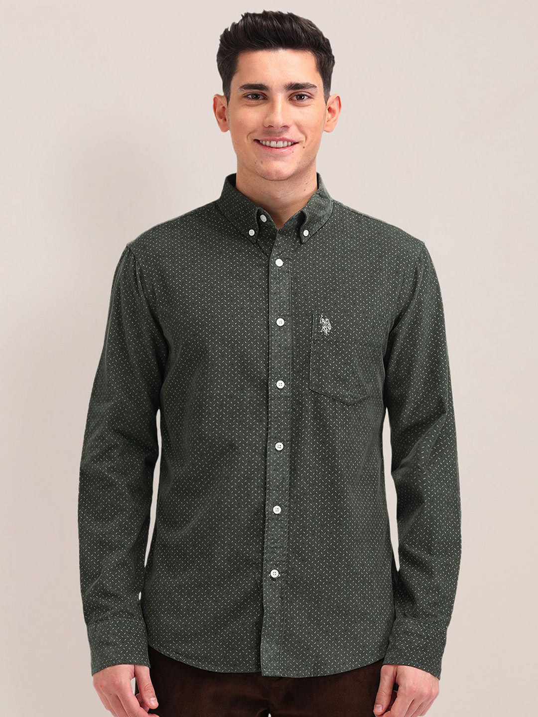 

U.S. Polo Assn. Men Classic Micro Ditsy Printed Cotton Tailored Fit Casual Shirt, Green