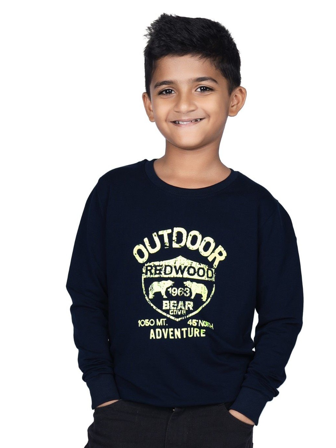 

CRAZYPENGUIN ELITE Boys Typography Printed Round Neck Sweatshirt, Navy blue